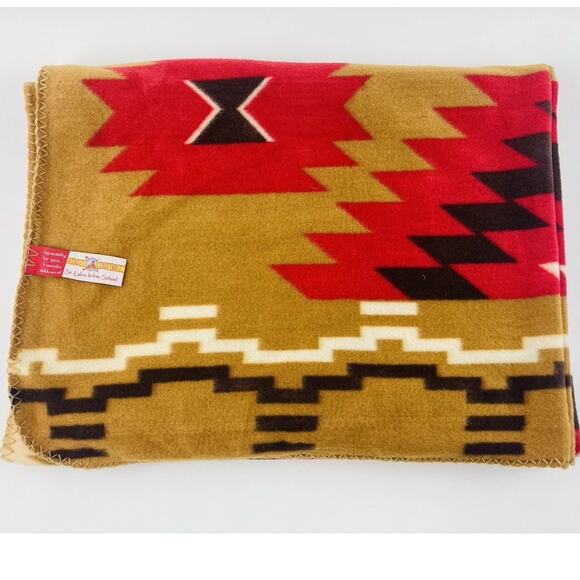St. Labre Indian School Soft Fleece Throw Blanket Southwest Aztec Brown Red Colo - Picture 2 of 10